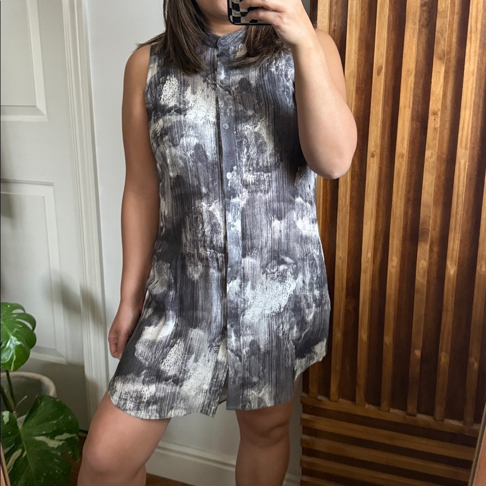 Eileen Fisher 100% Silk Marled Grey Shirtdress. XS run big - Picture 8 of 9